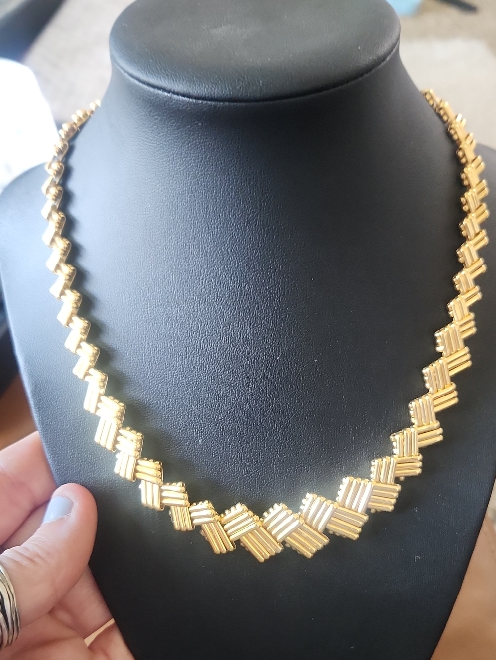 Vintage Napier Gold Tone Geometric Link Necklace